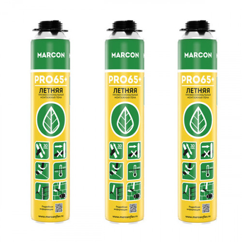 Профессиональная монтажная пена летняя MARCON PRO 65+ (комплект 3 шт.) Профессиональная монтажная пена летняя MARCON PRO 65+ (комплект 3 шт.)